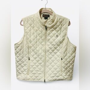 Ariat Beige Quilted Equestrian Vest with Patterned Lining